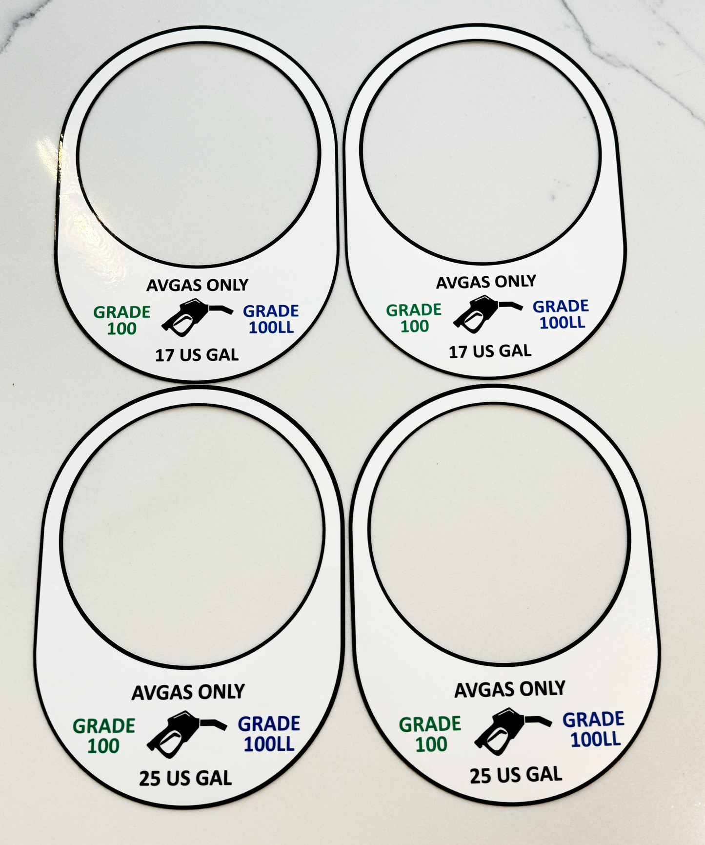 Piper PA-32 Fuel Placard 25 & 17 Gallon (set of 4)