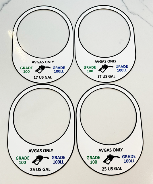 Piper PA-32 Fuel Placard 25 & 17 Gallon (set of 4)