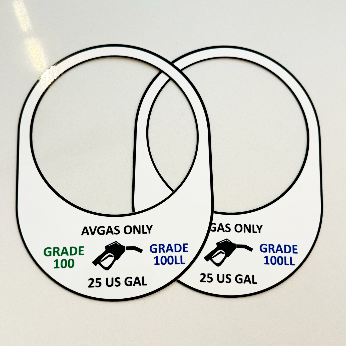 Piper PA-28 Fuel Placard 25 Gallon (pair)